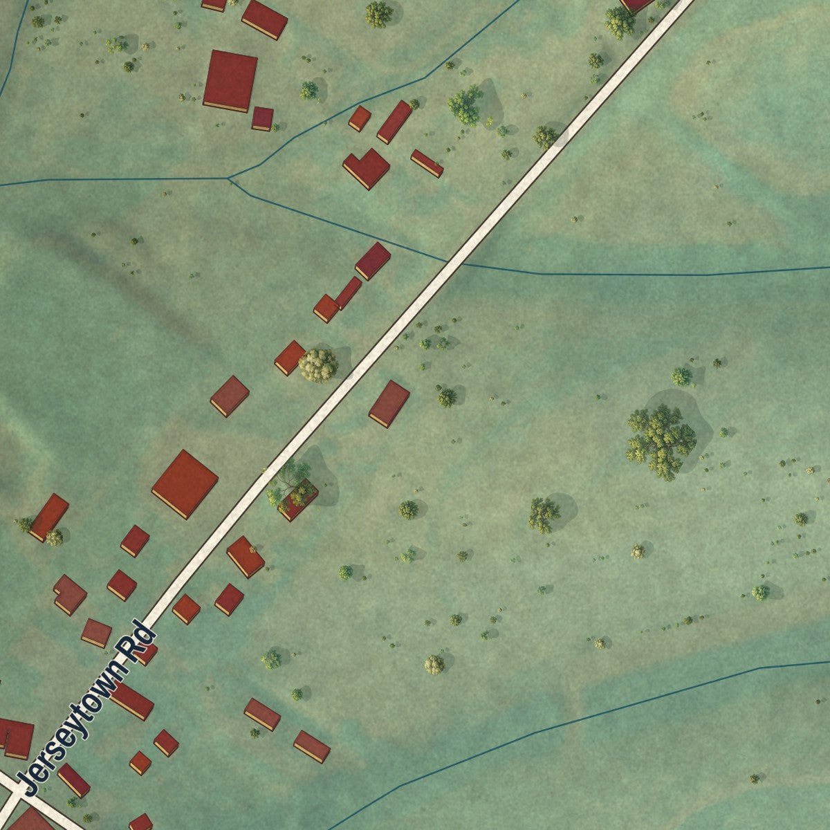 Close-up of the map of Jerseytown, Pennsylvania print showing street and building detail