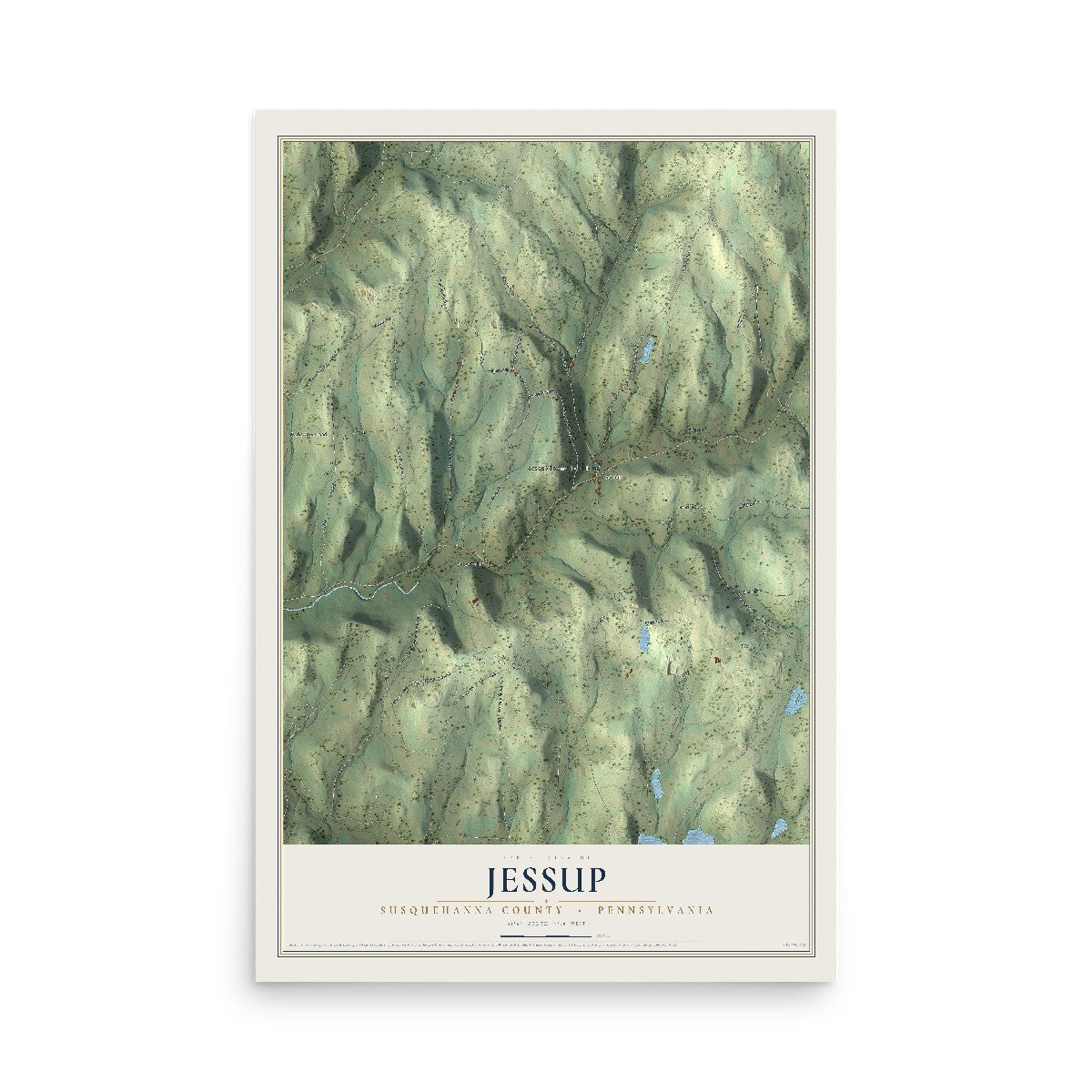 Map of Jessup, Susquehanna County, Pennsylvania, 12 x 18 inch unframed archival matte print