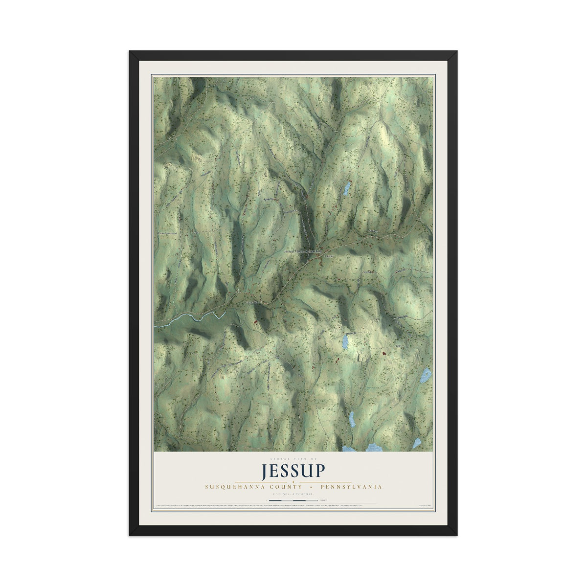 Map of Jessup, Susquehanna County, Pennsylvania, 12 x 18 inch print in a black wood frame
