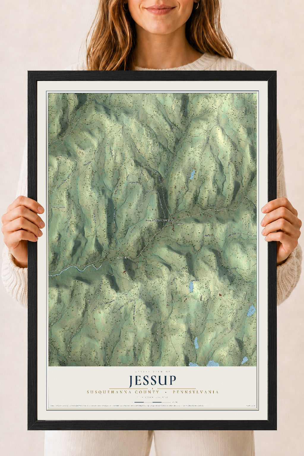 Map of Jessup, Susquehanna County, Pennsylvania, 18 x 24 inch print in a black wood frame