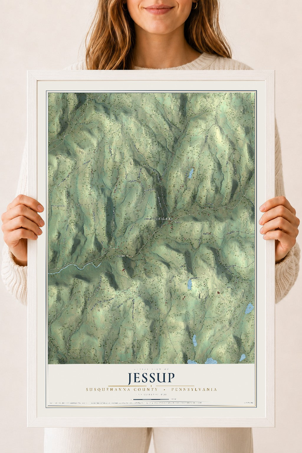 Map of Jessup, Susquehanna County, Pennsylvania, 18 x 24 inch print in a white wood frame