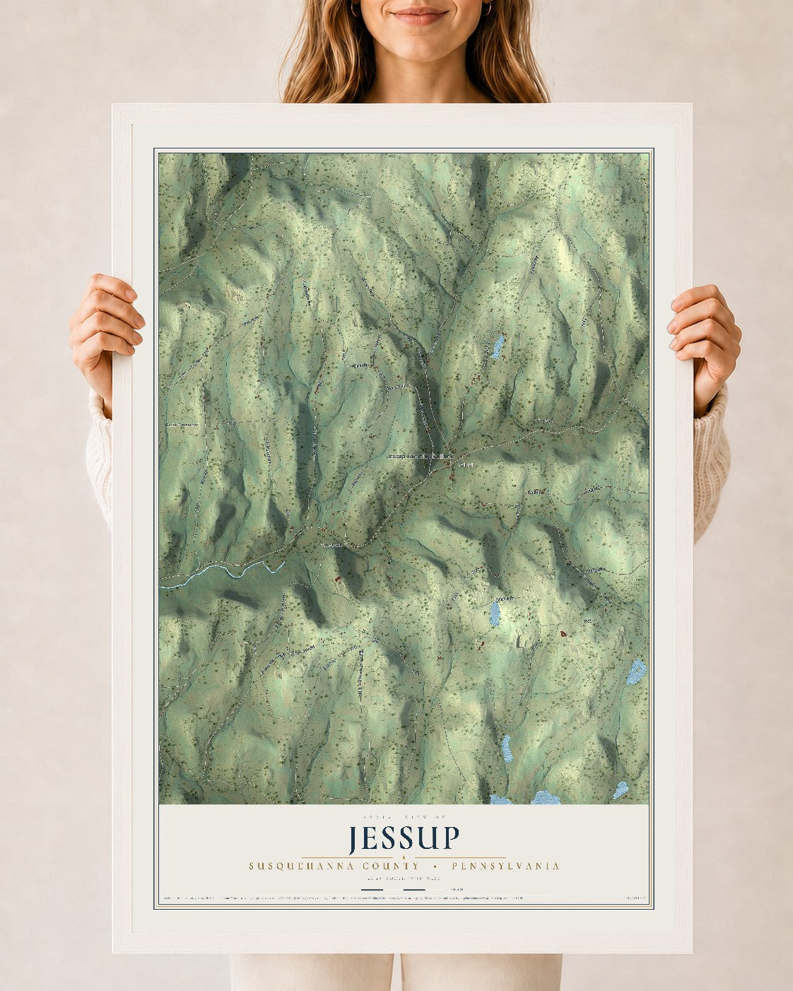 Map of Jessup, Susquehanna County, Pennsylvania, 24 x 36 inch print in a white wood frame