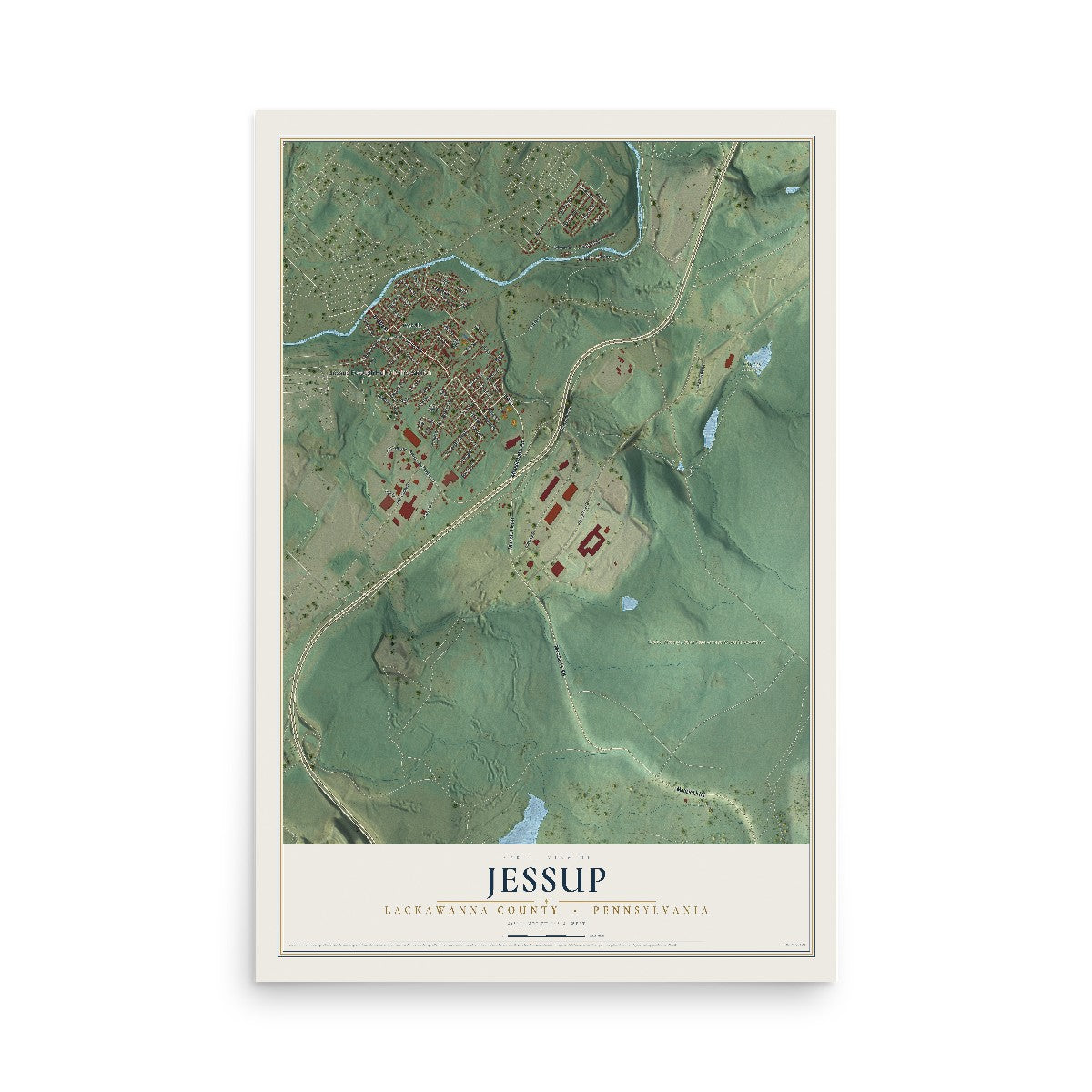 Map of Jessup, Lackawanna County, Pennsylvania, 12 x 18 inch unframed archival matte print