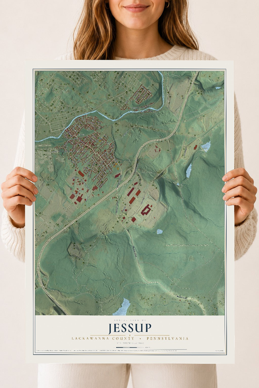Map of Jessup, Lackawanna County, Pennsylvania, 18 x 24 inch unframed archival matte print