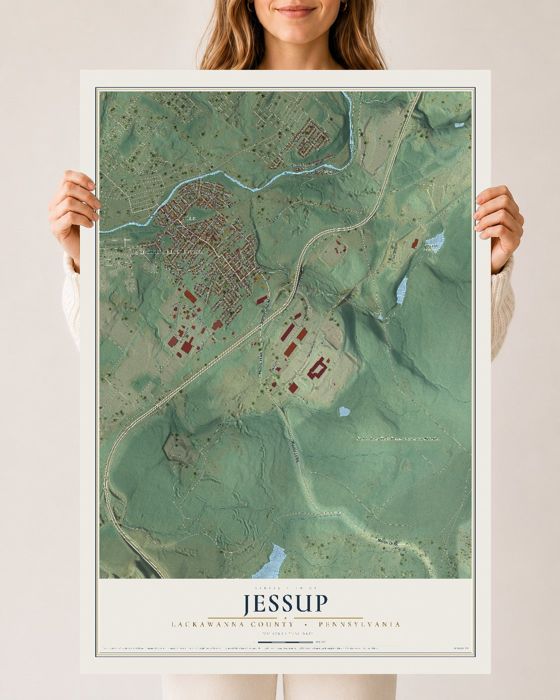 Map of Jessup, Lackawanna County, Pennsylvania, 24 x 36 inch unframed archival matte print