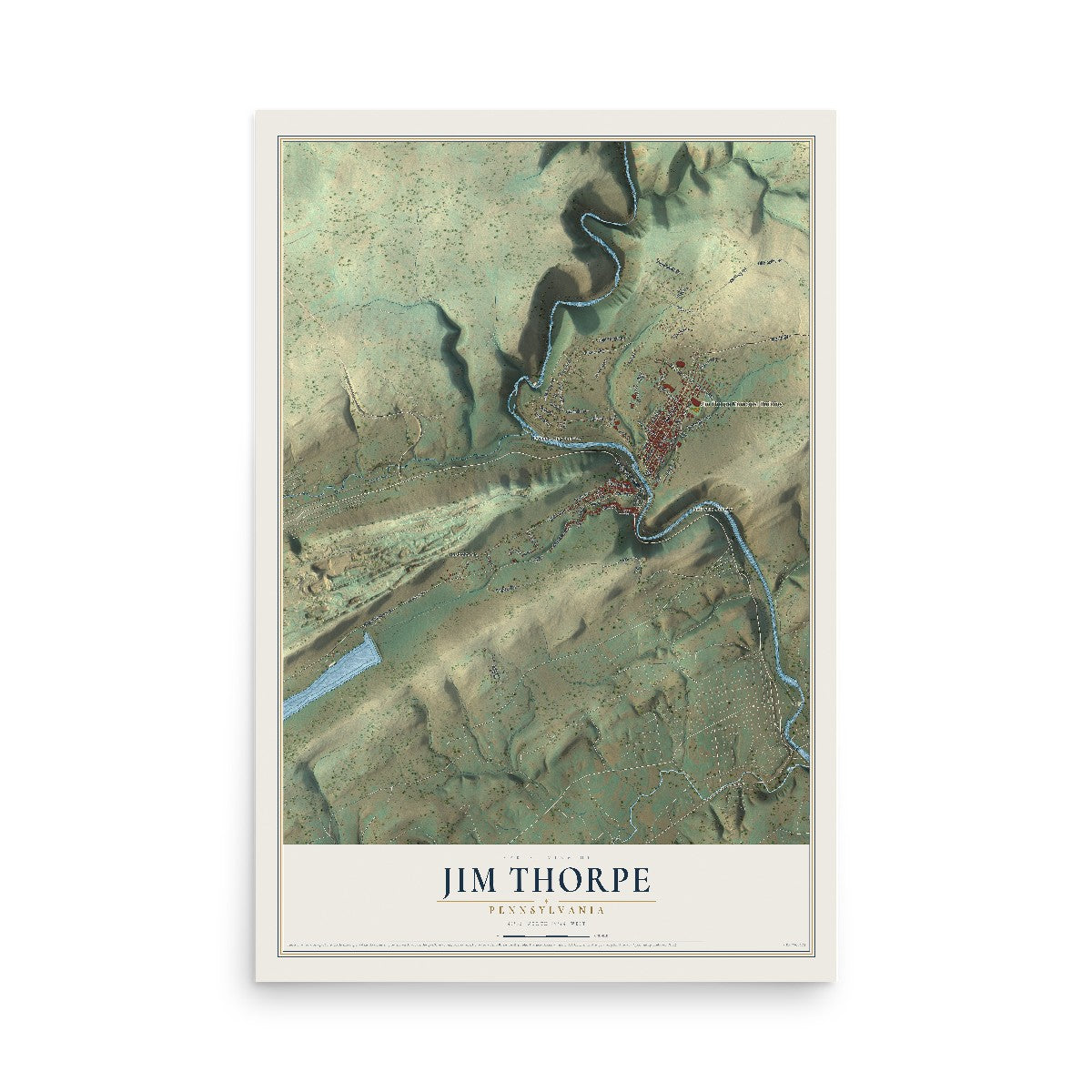 Map of Jim Thorpe, Pennsylvania, 12 x 18 inch unframed archival matte print