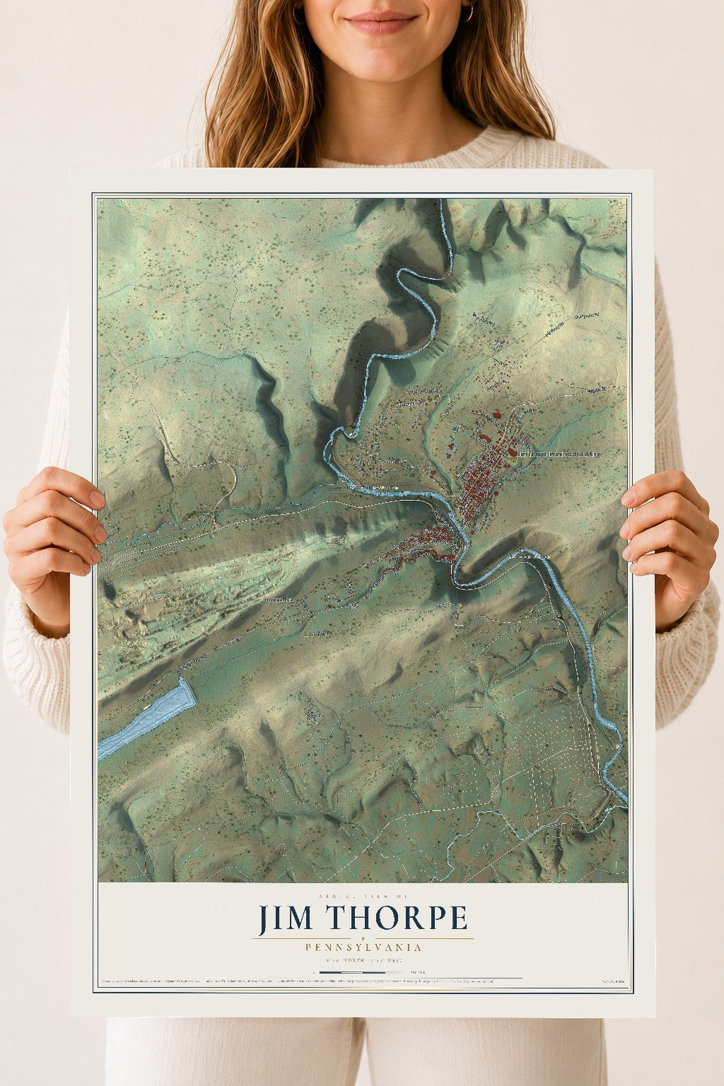 Map of Jim Thorpe, Pennsylvania, 18 x 24 inch unframed archival matte print