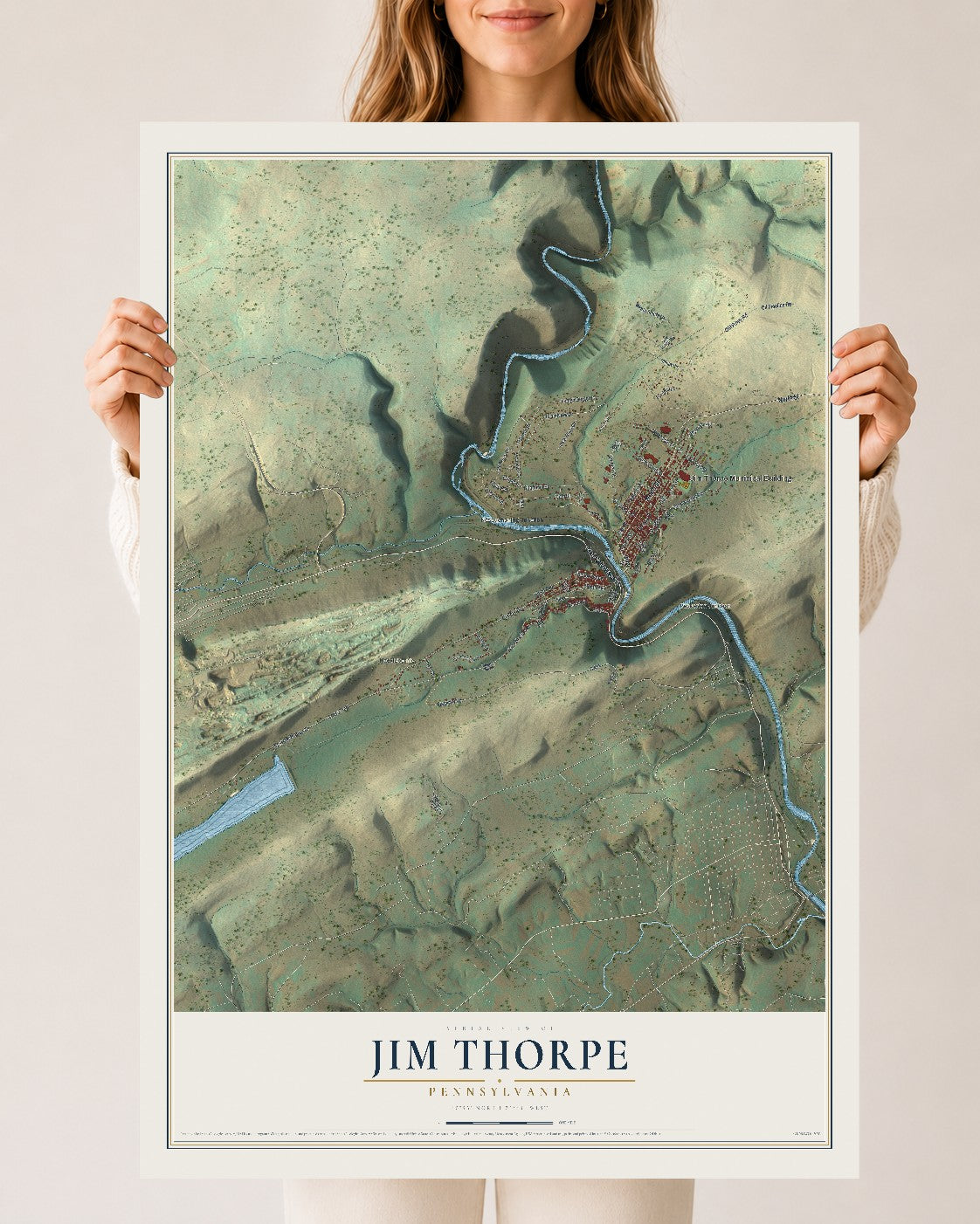 Map of Jim Thorpe, Pennsylvania, 24 x 36 inch unframed archival matte print