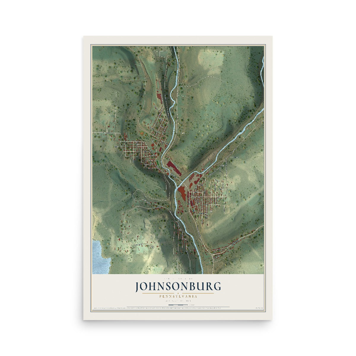 Map of Johnsonburg, Pennsylvania, 12 x 18 inch unframed archival matte print