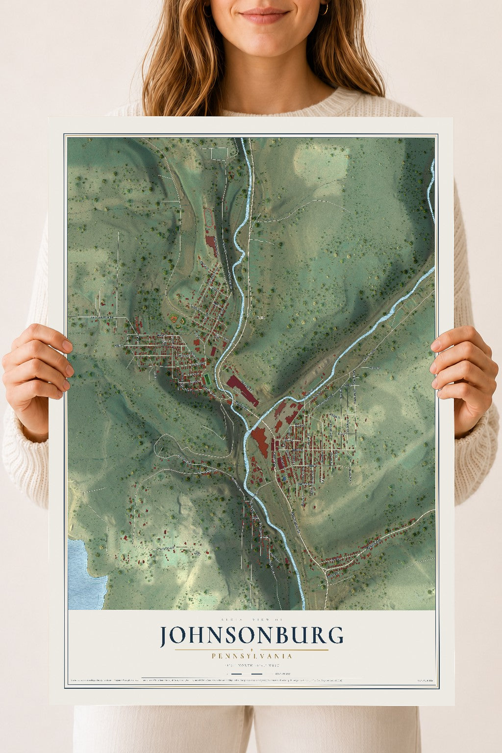 Map of Johnsonburg, Pennsylvania, 18 x 24 inch unframed archival matte print