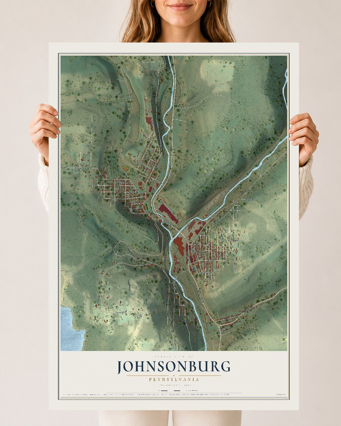 Map of Johnsonburg, Pennsylvania, 24 x 36 inch unframed archival matte print