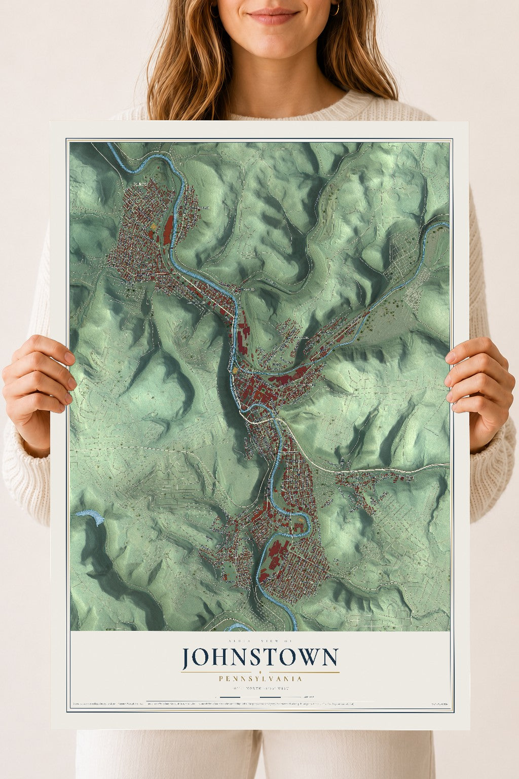 Map of Johnstown, Pennsylvania, 18 x 24 inch unframed archival matte print