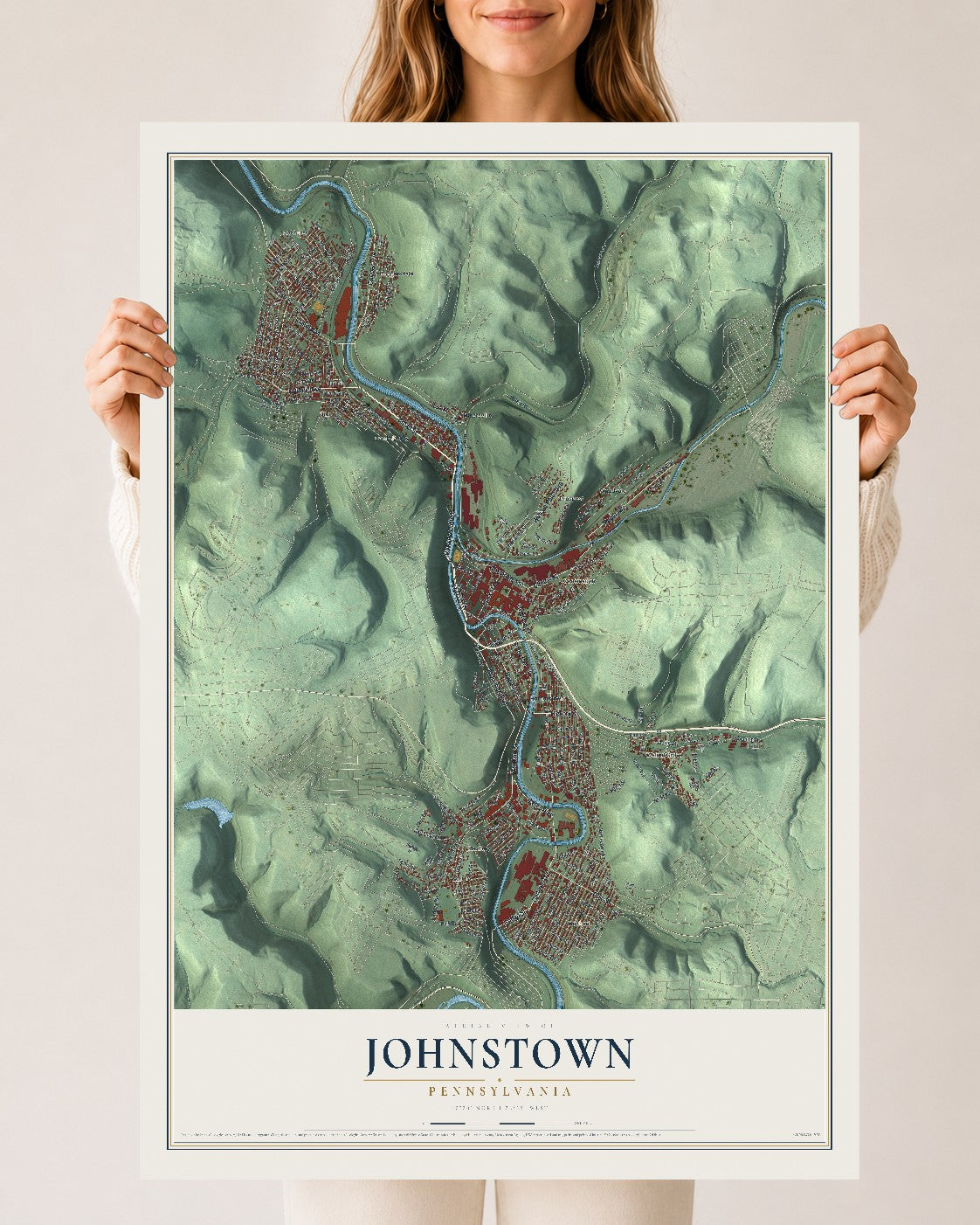 Map of Johnstown, Pennsylvania, 24 x 36 inch unframed archival matte print