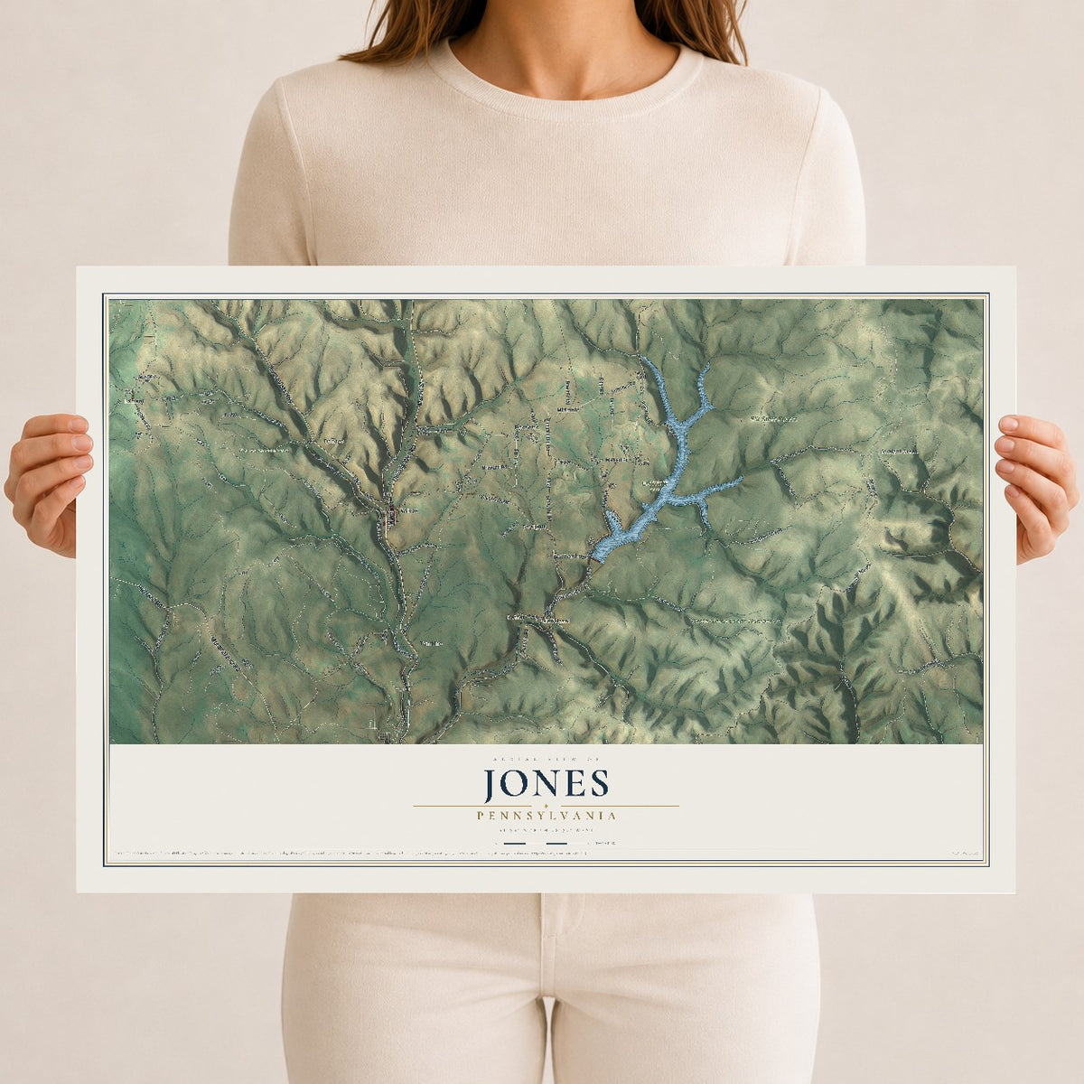 Map of Jones, Pennsylvania, 12 x 18 inch unframed archival matte print