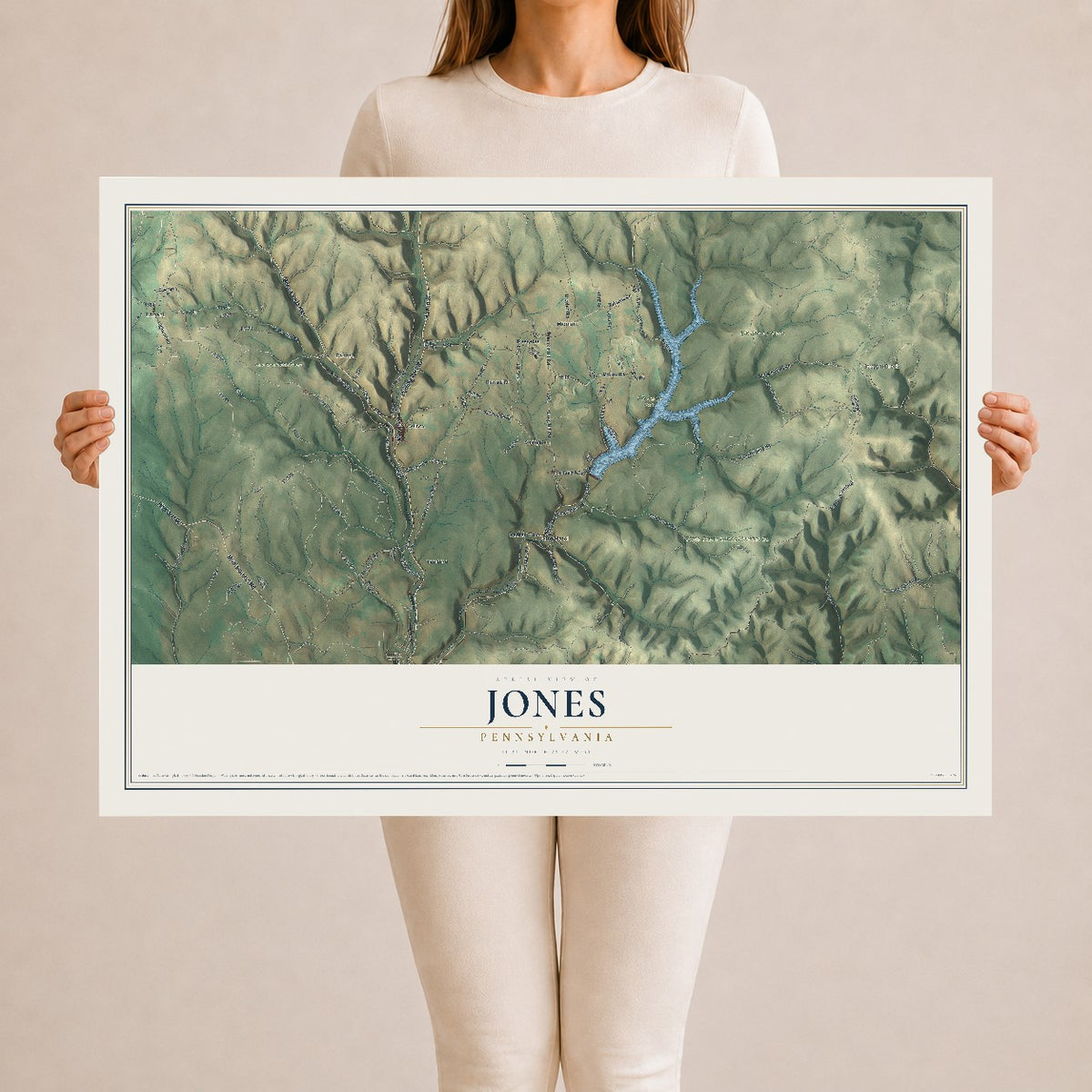 Map of Jones, Pennsylvania, 24 x 36 inch unframed archival matte print
