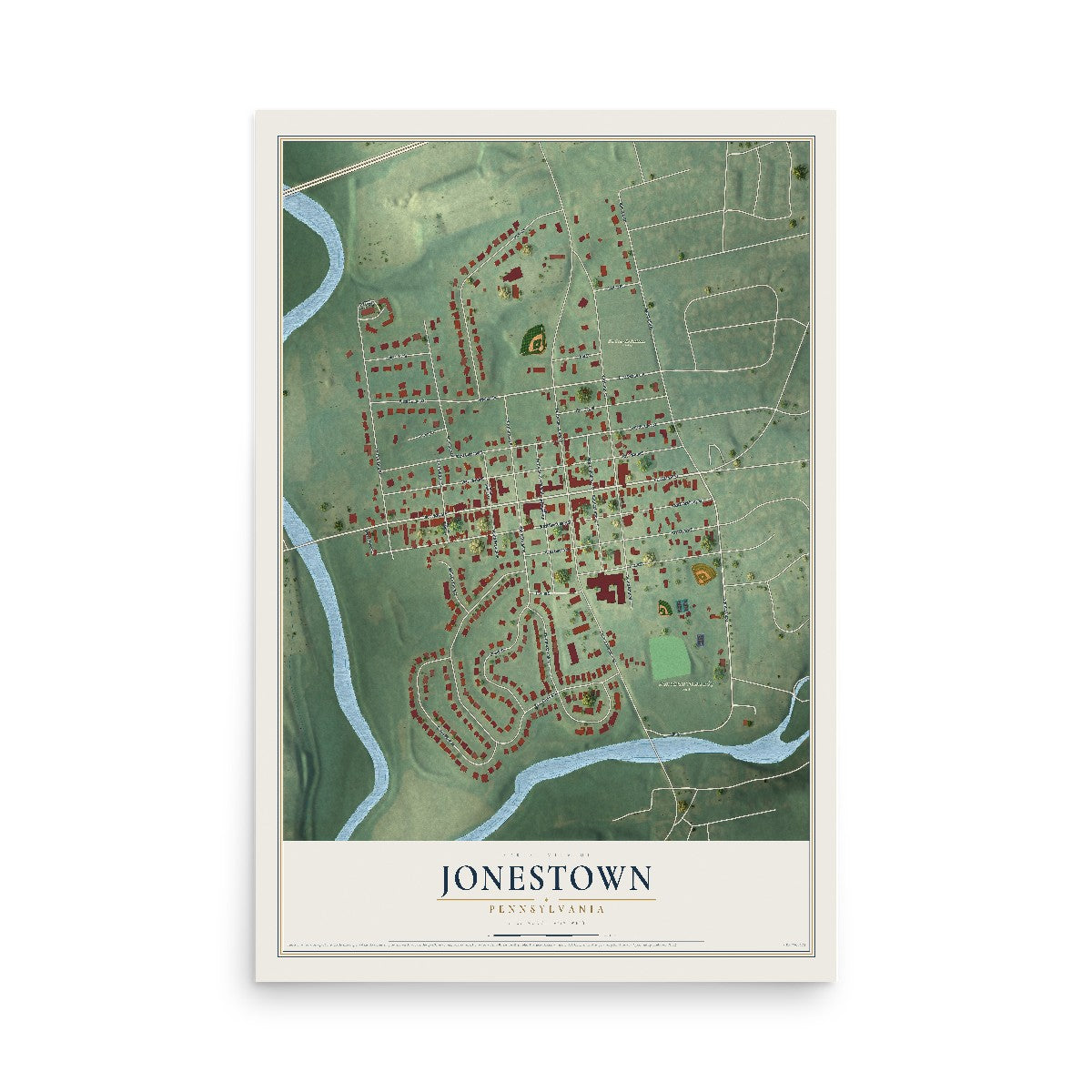 Map of Jonestown, Pennsylvania, 12 x 18 inch unframed archival matte print
