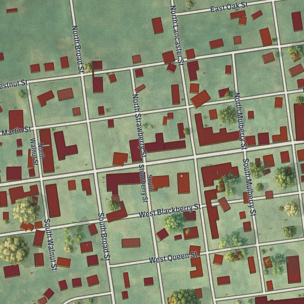 Close-up of the map of Jonestown, Pennsylvania print showing street and building detail