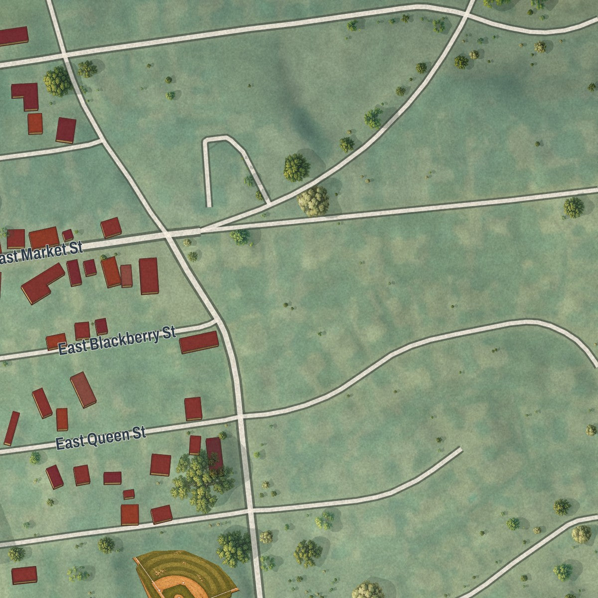 Second close-up of the map of Jonestown, Pennsylvania print showing more streets and buildings