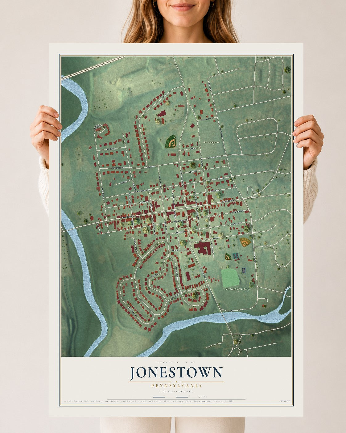 Map of Jonestown, Pennsylvania, 24 x 36 inch unframed archival matte print