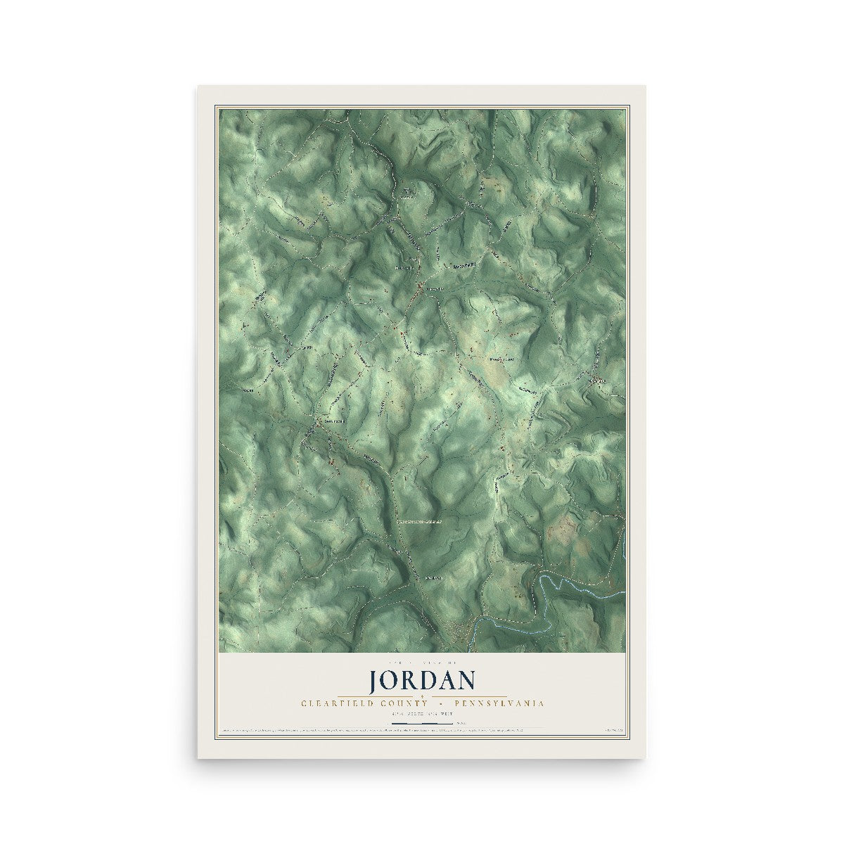 Map of Jordan, Clearfield County, Pennsylvania, 12 x 18 inch unframed archival matte print