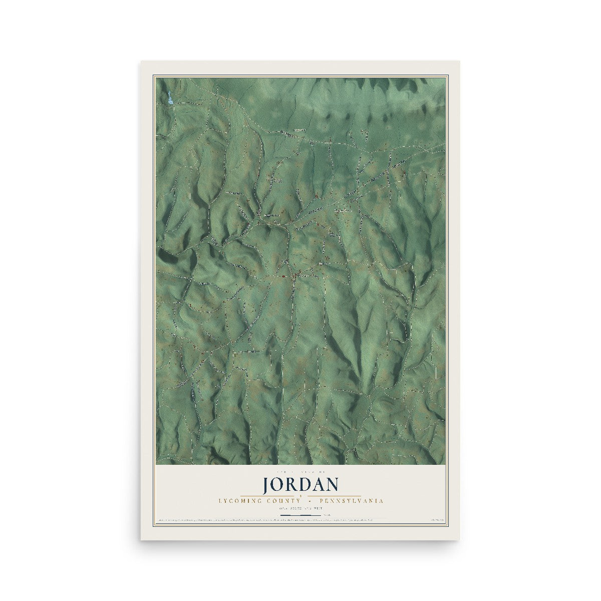 Map of Jordan, Lycoming County, Pennsylvania, 12 x 18 inch unframed archival matte print