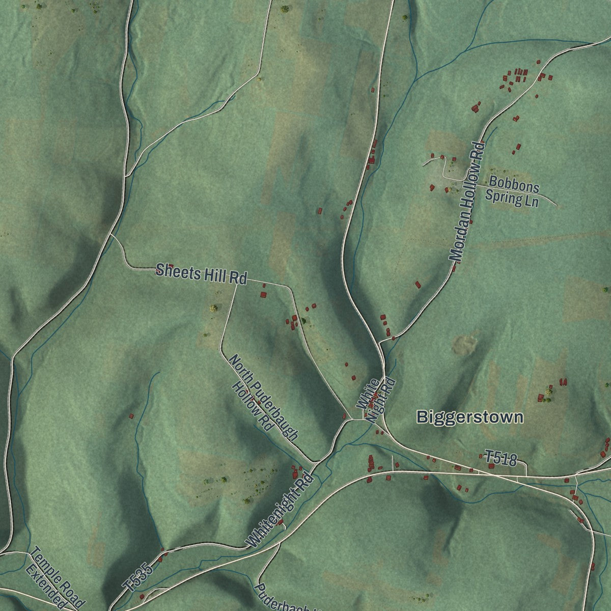 Close-up of the map of Jordan, Lycoming County, Pennsylvania print showing street and building detail