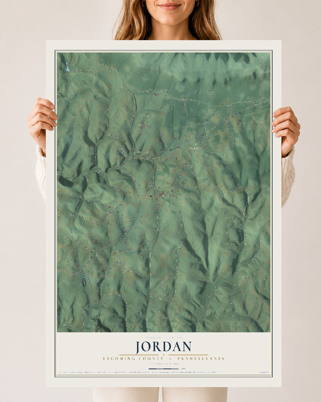 Map of Jordan, Lycoming County, Pennsylvania, 24 x 36 inch unframed archival matte print