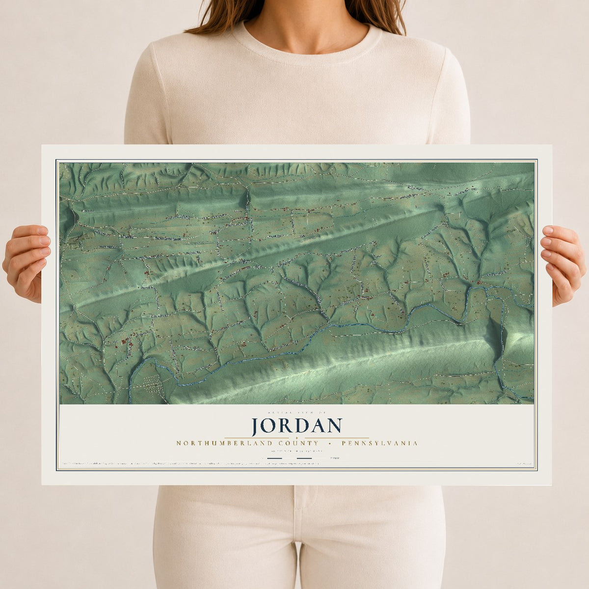 Map of Jordan, Northumberland County, Pennsylvania, 12 x 18 inch unframed archival matte print