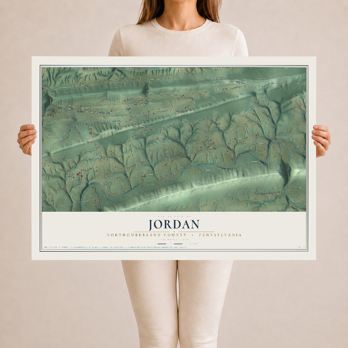 Map of Jordan, Northumberland County, Pennsylvania, 24 x 36 inch unframed archival matte print