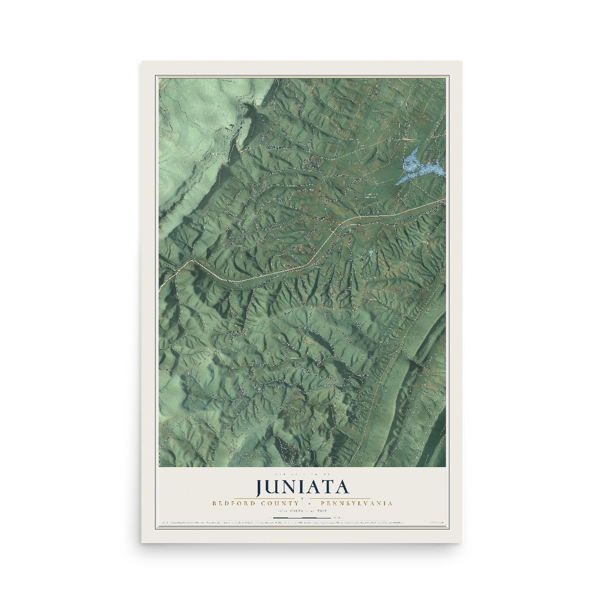 Map of Juniata, Bedford County, Pennsylvania, 12 x 18 inch unframed archival matte print