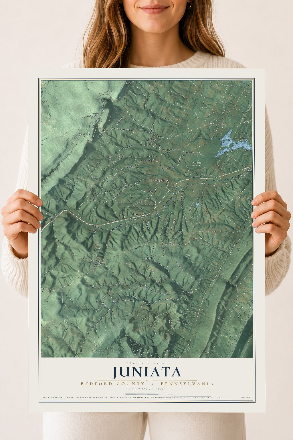 Map of Juniata, Bedford County, Pennsylvania, 18 x 24 inch unframed archival matte print