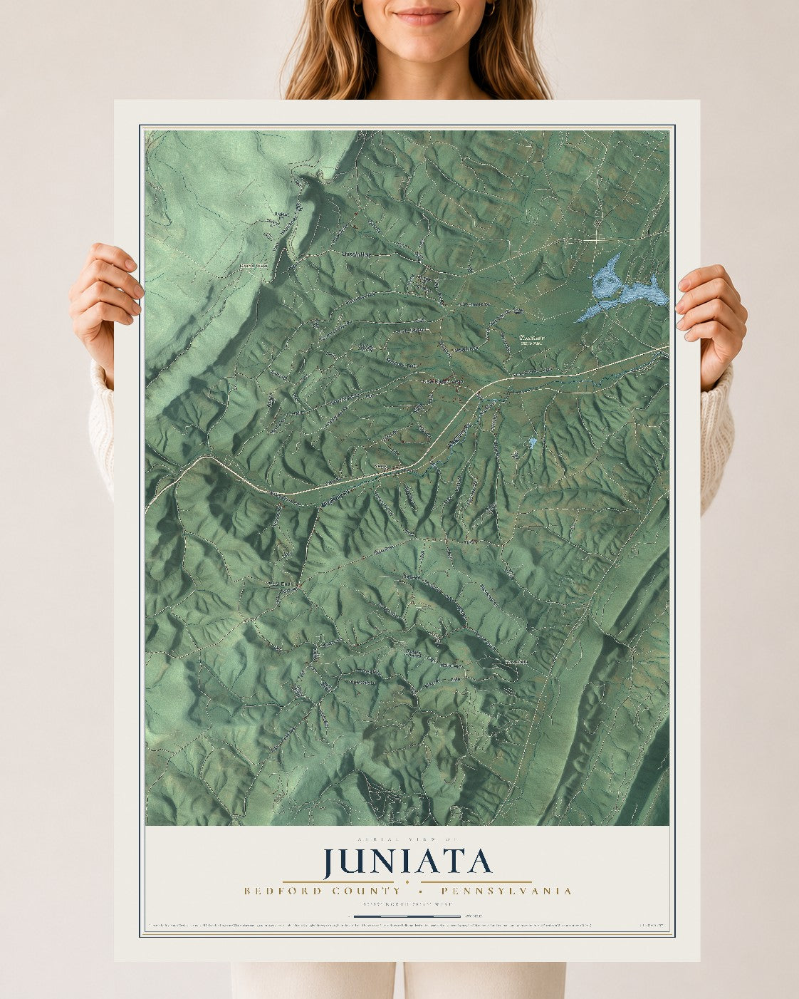Map of Juniata, Bedford County, Pennsylvania, 24 x 36 inch unframed archival matte print