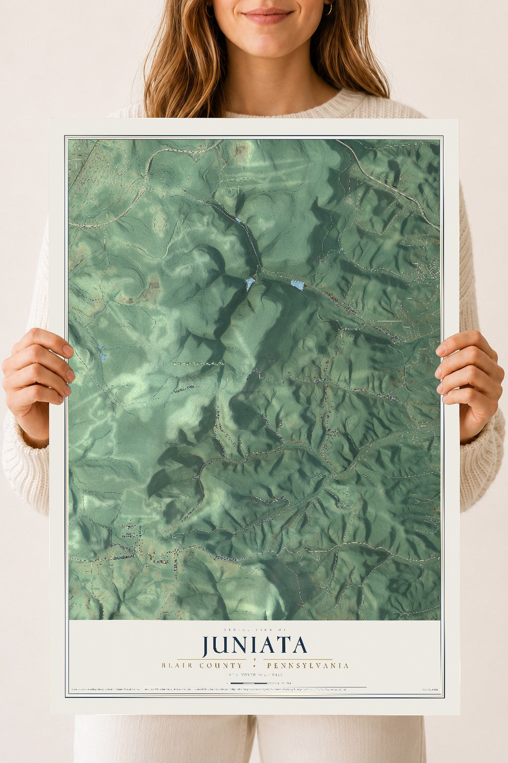 Map of Juniata, Blair County, Pennsylvania, 18 x 24 inch unframed archival matte print