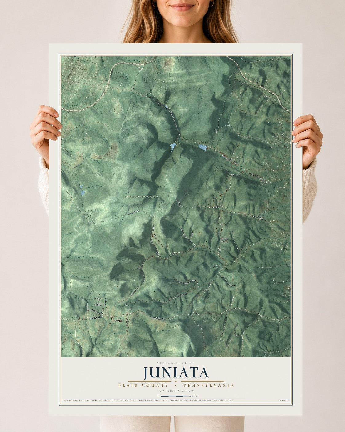 Map of Juniata, Blair County, Pennsylvania, 24 x 36 inch unframed archival matte print