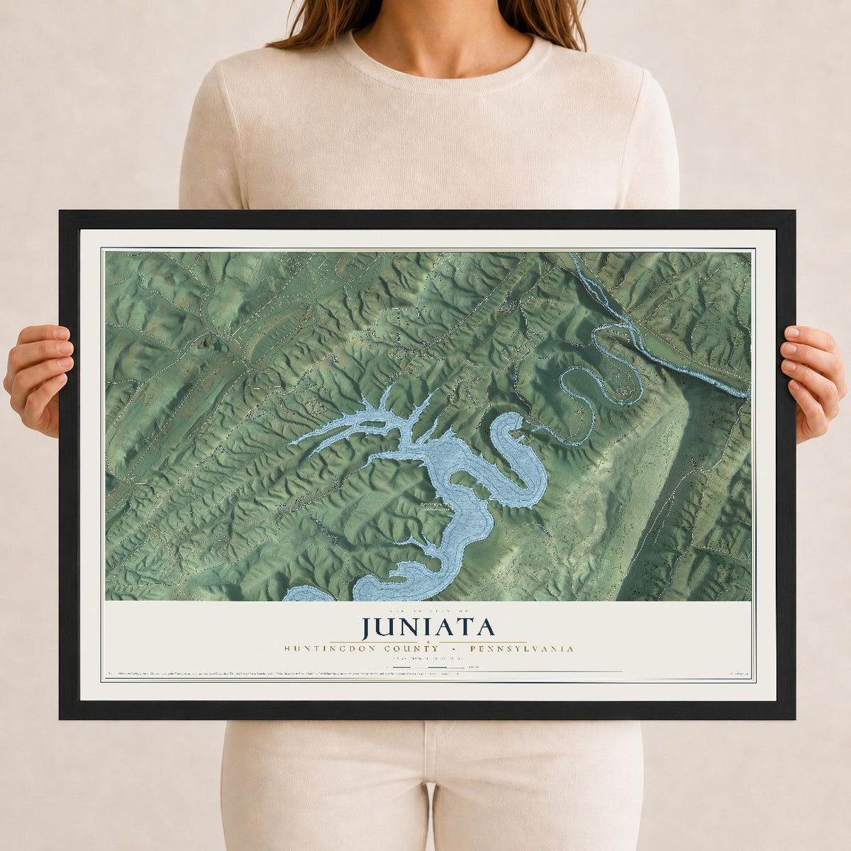Map of Juniata, Huntingdon County, Pennsylvania, 12 x 18 inch print in a black wood frame