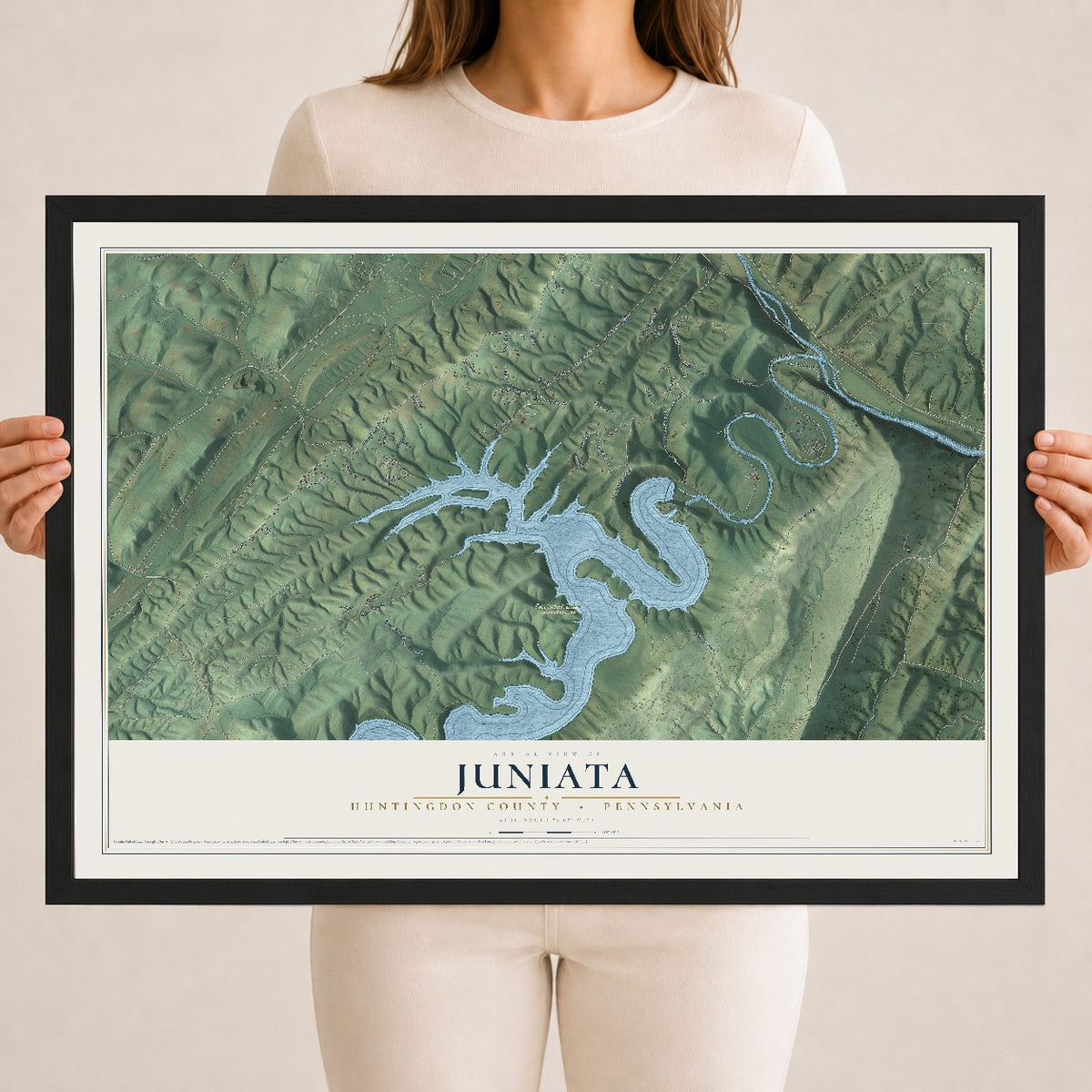 Map of Juniata, Huntingdon County, Pennsylvania, 18 x 24 inch print in a black wood frame
