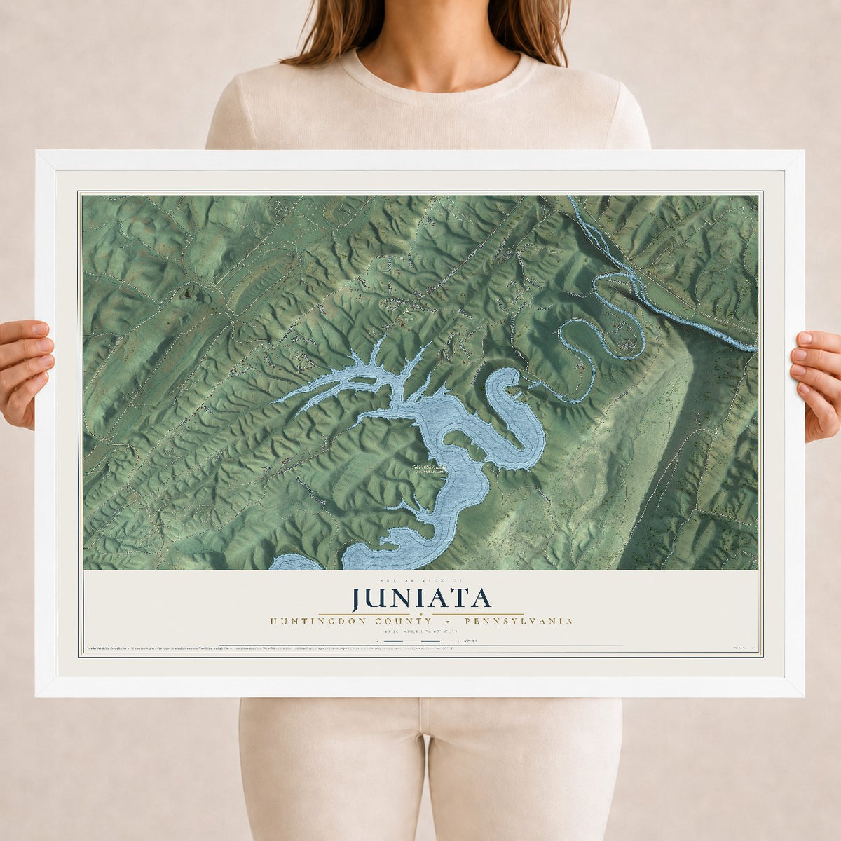 Map of Juniata, Huntingdon County, Pennsylvania, 18 x 24 inch print in a white wood frame