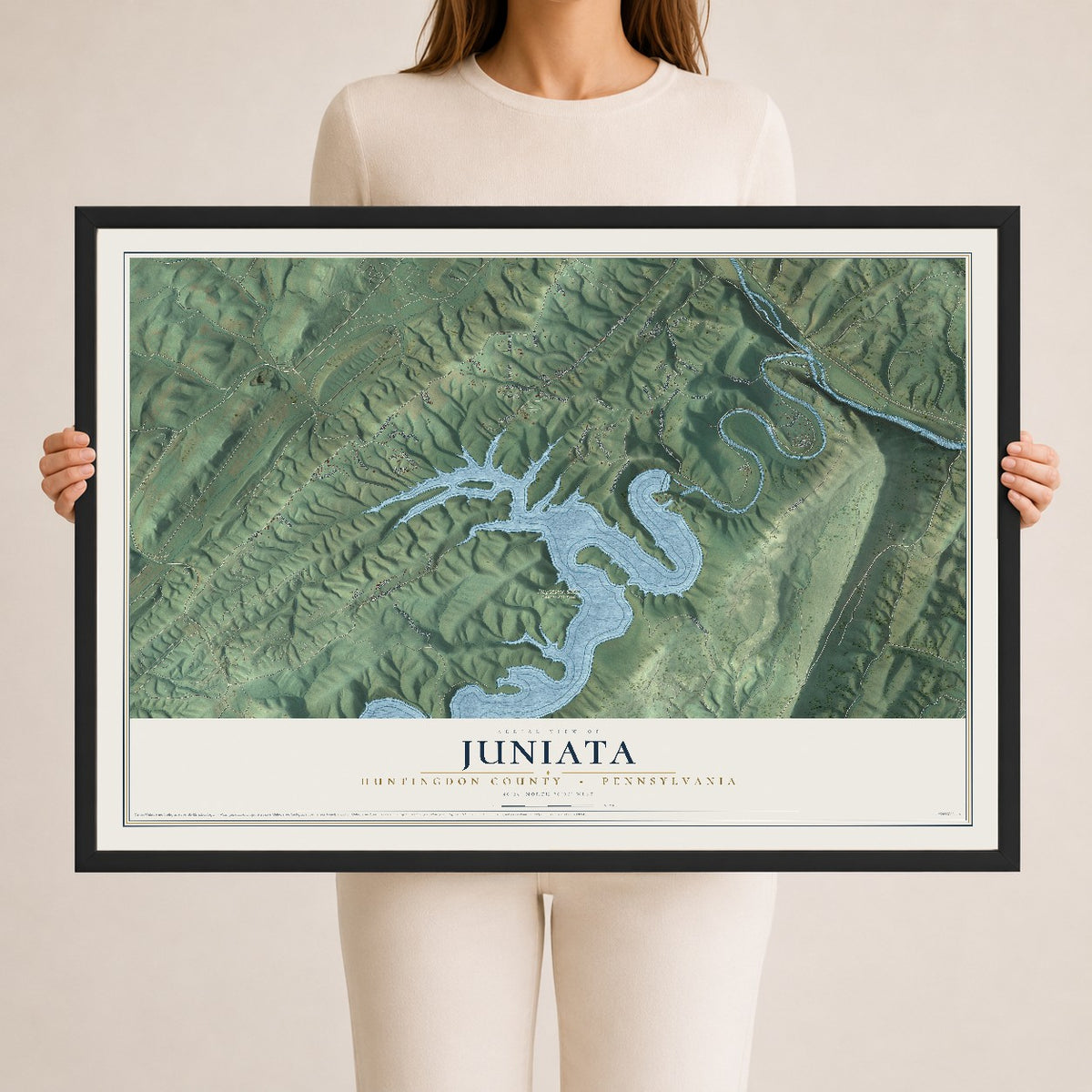 Map of Juniata, Huntingdon County, Pennsylvania, 24 x 36 inch print in a black wood frame