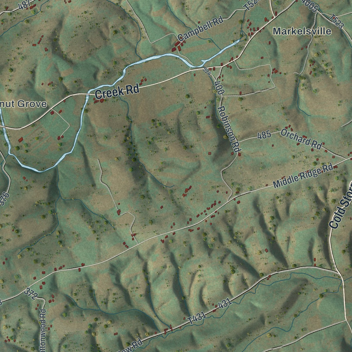 Close-up of the map of Juniata, Perry County, Pennsylvania print showing street and building detail