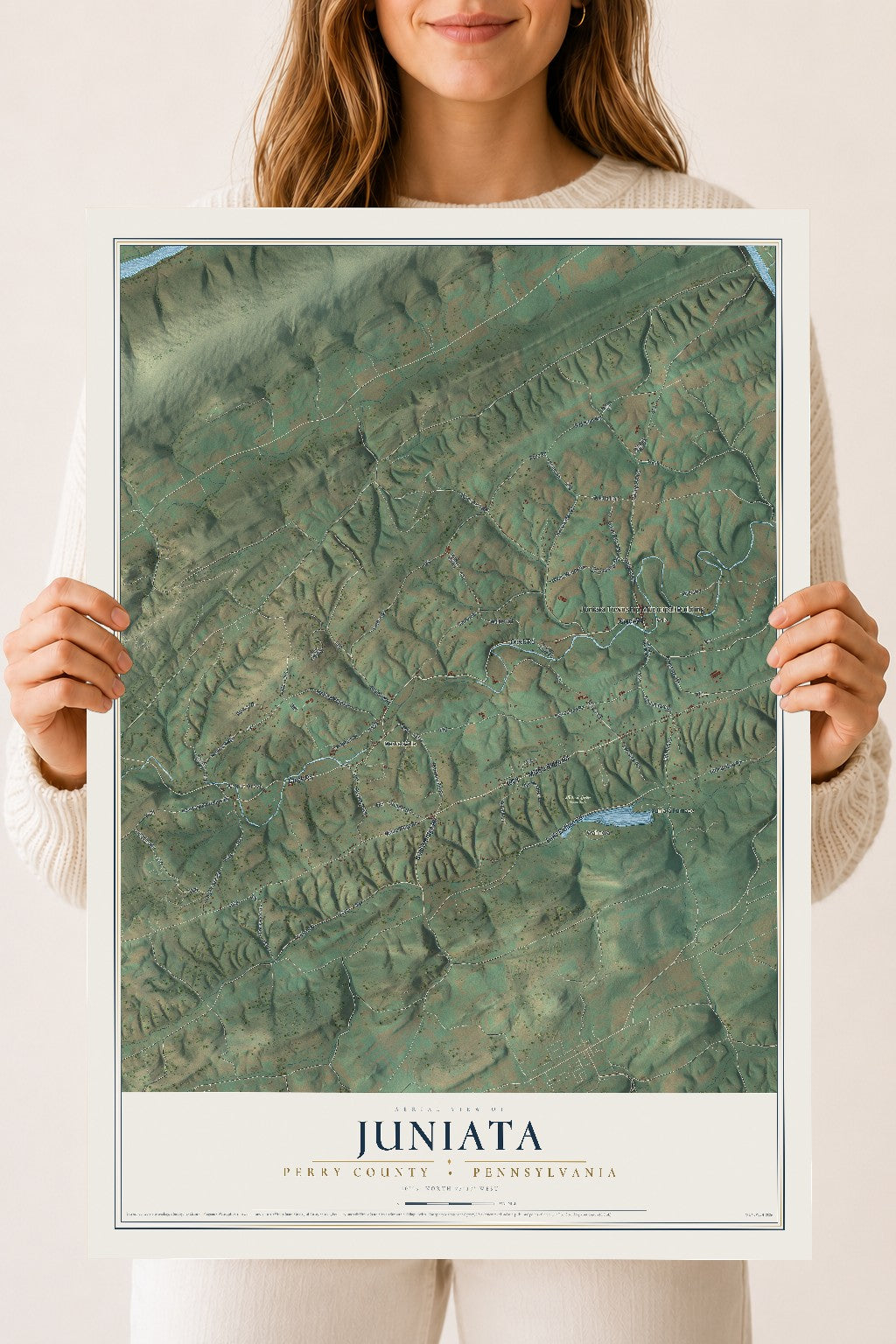 Map of Juniata, Perry County, Pennsylvania, 18 x 24 inch unframed archival matte print