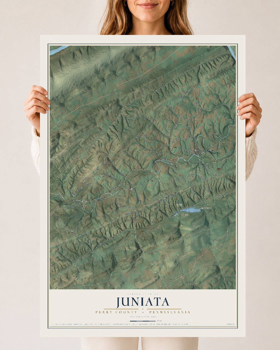 Map of Juniata, Perry County, Pennsylvania, 24 x 36 inch unframed archival matte print