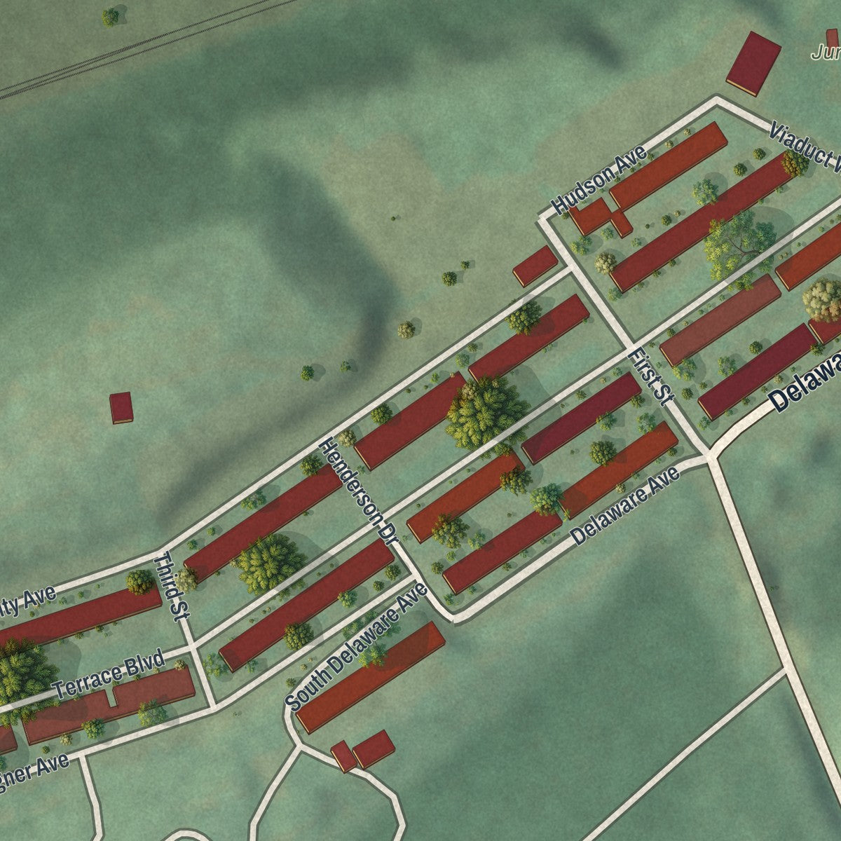 Close-up of the map of Juniata Terrace, Pennsylvania print showing street and building detail