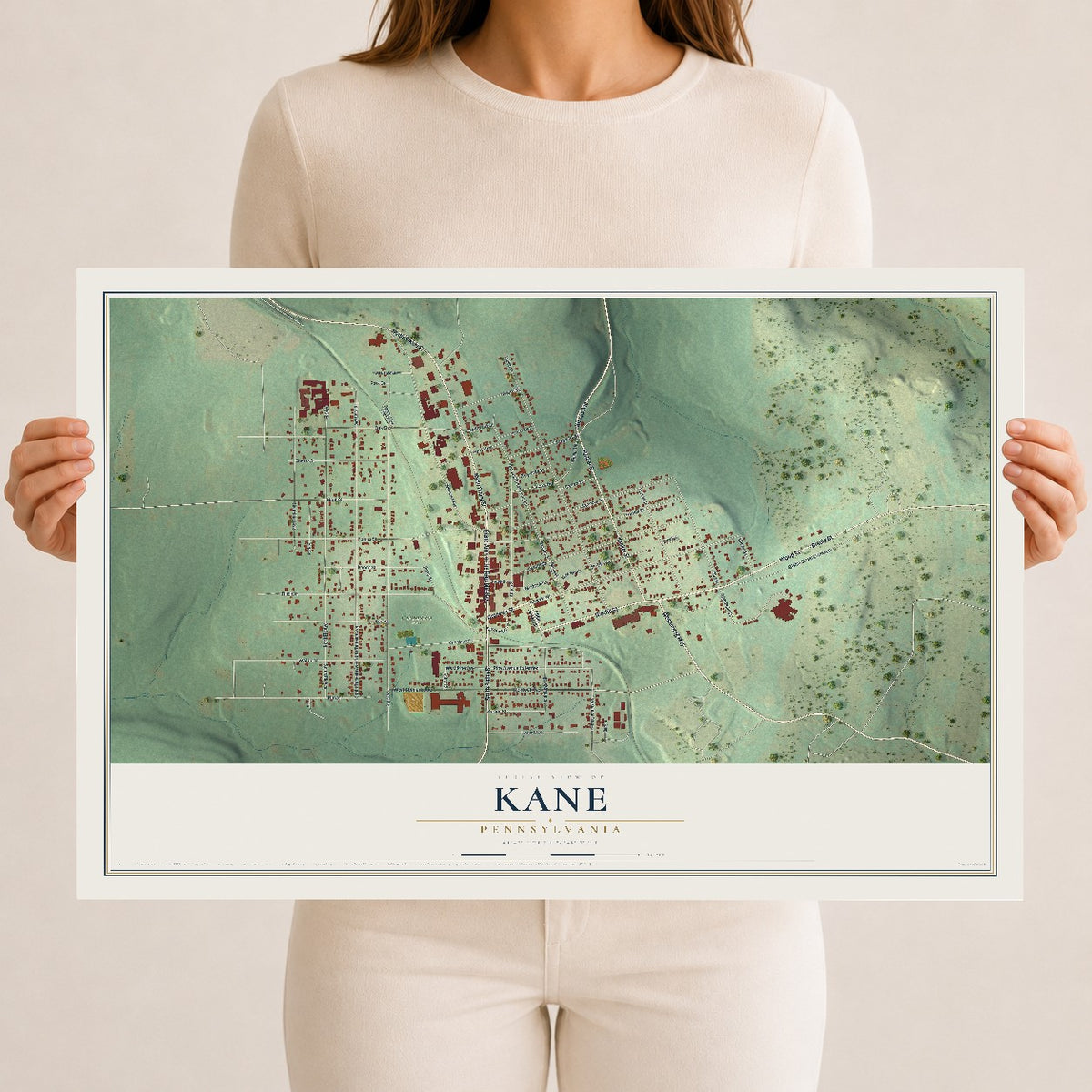 Map of Kane, Pennsylvania, 12 x 18 inch unframed archival matte print