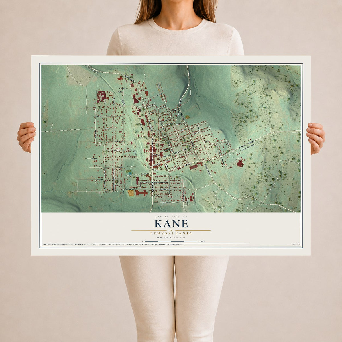Map of Kane, Pennsylvania, 24 x 36 inch unframed archival matte print