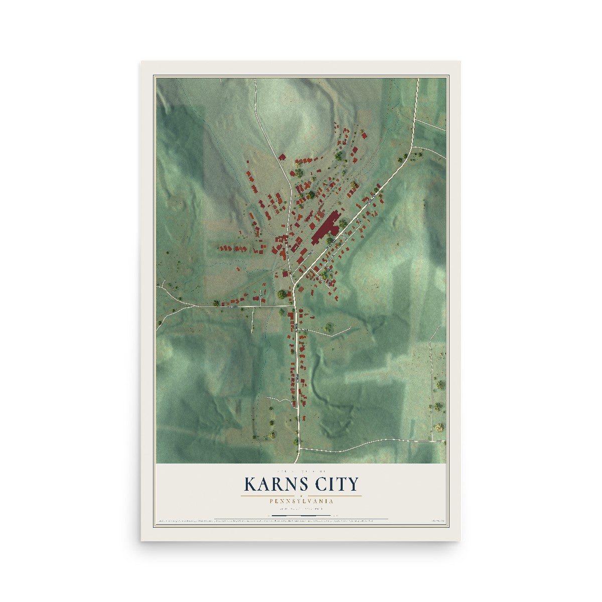 Map of Karns City, Pennsylvania, 12 x 18 inch unframed archival matte print