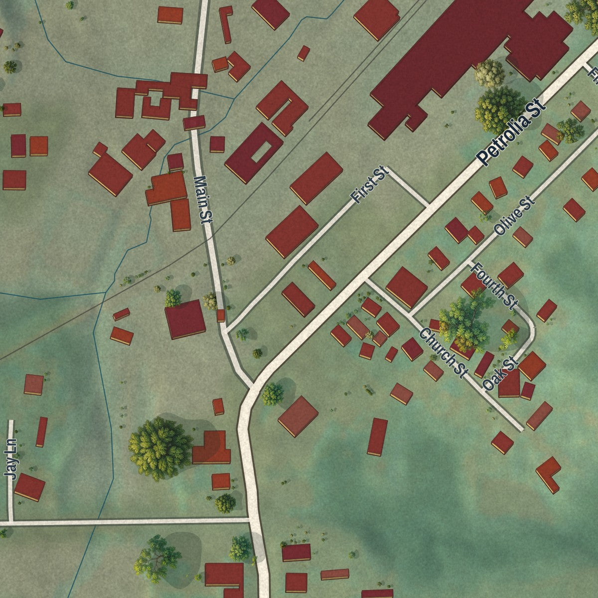 Close-up of the map of Karns City, Pennsylvania print showing street and building detail