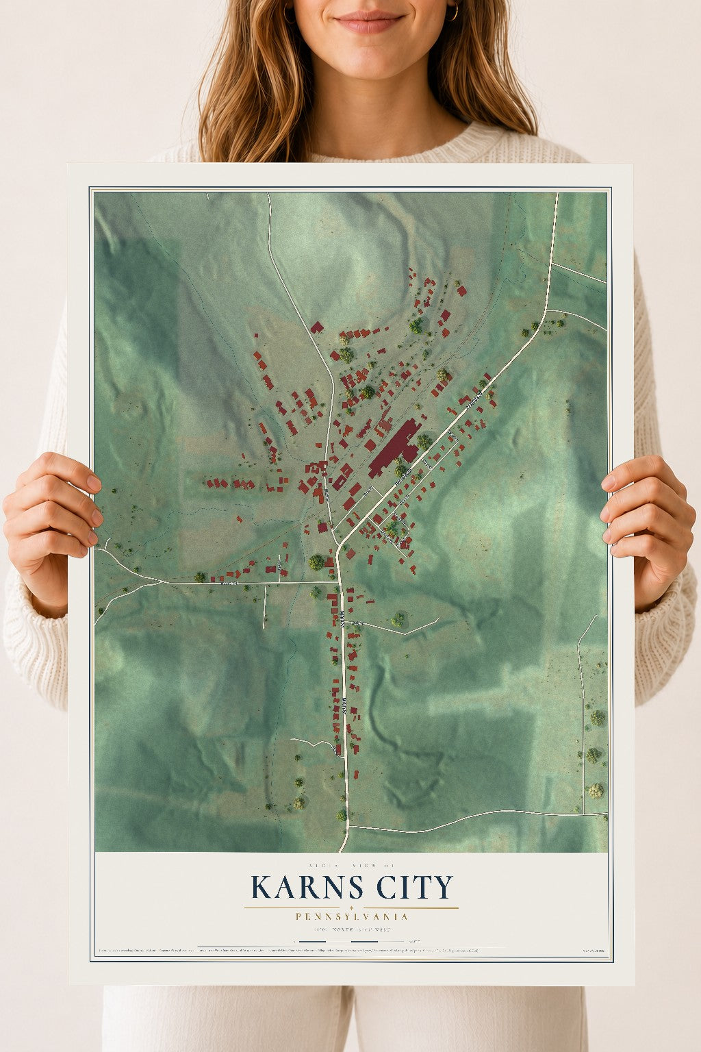 Map of Karns City, Pennsylvania, 18 x 24 inch unframed archival matte print