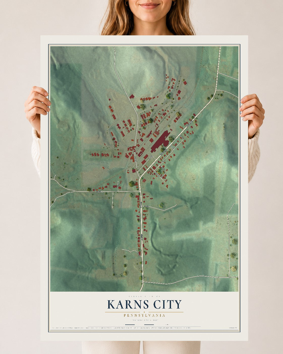 Map of Karns City, Pennsylvania, 24 x 36 inch unframed archival matte print