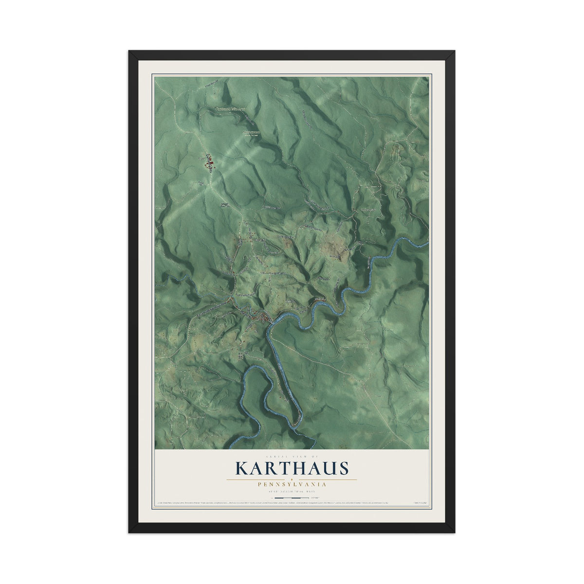 Map of Karthaus, Pennsylvania, 12 x 18 inch print in a black wood frame