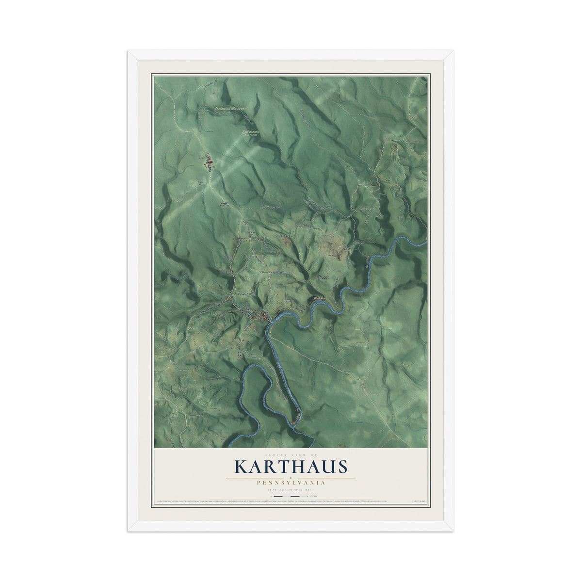 Map of Karthaus, Pennsylvania, 12 x 18 inch print in a white wood frame